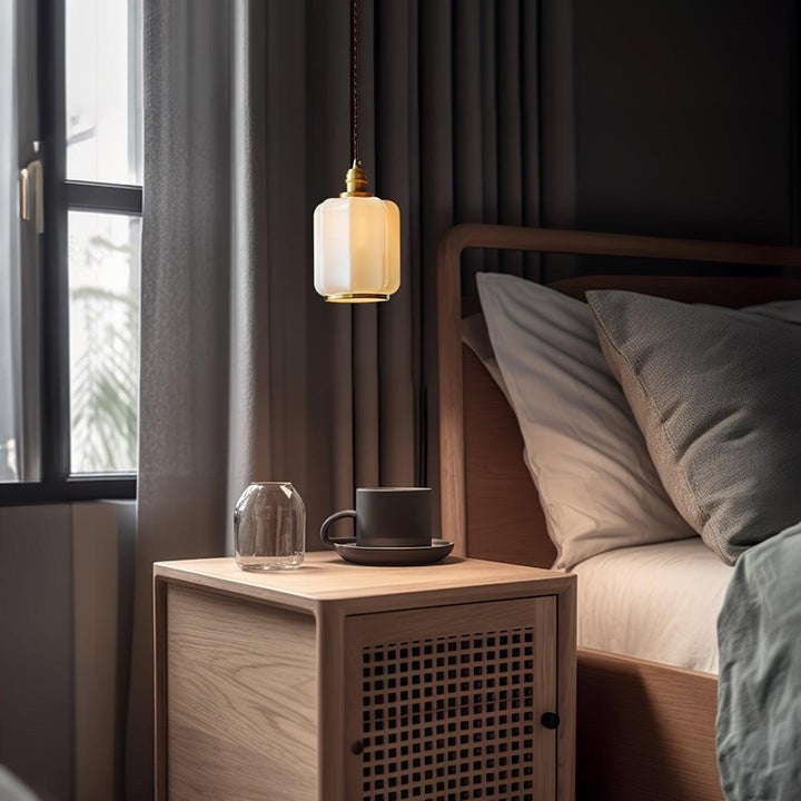 Brass Funnel Pendant Light with White Glass Shade