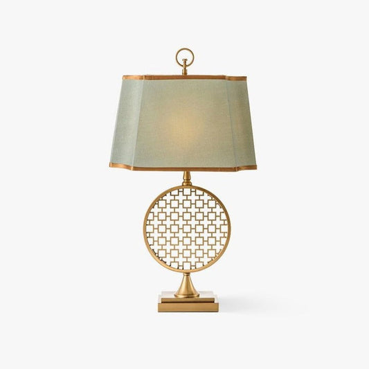 Brass Linen Table Lamp with Blue Fabric Shade