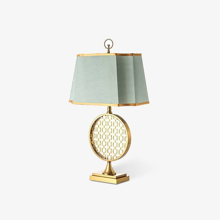 Brass Linen Table Lamp with Blue Fabric Shade
