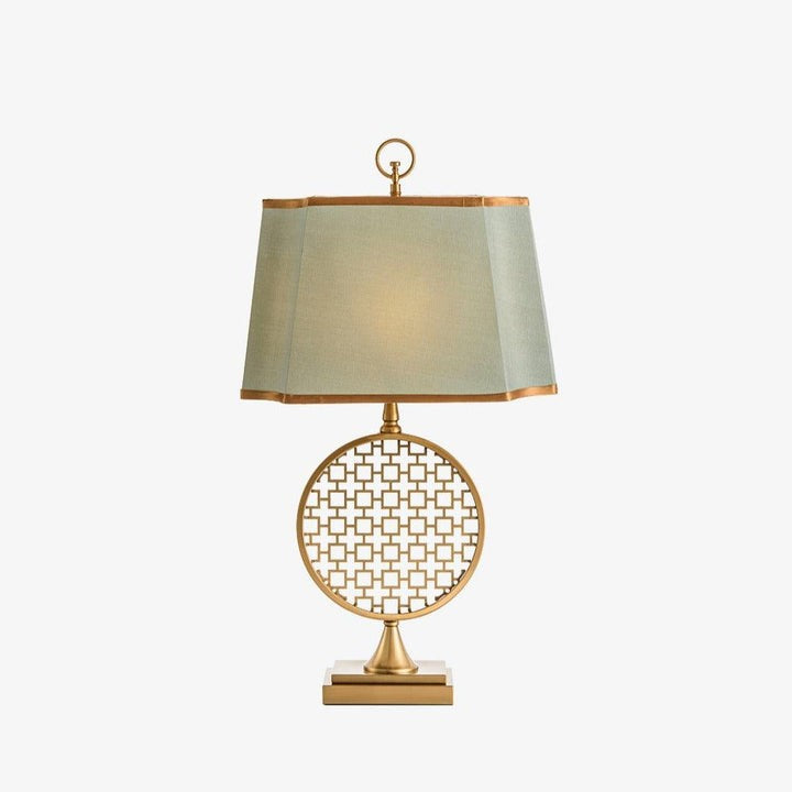 Brass Linen Table Lamp with Blue Fabric Shade