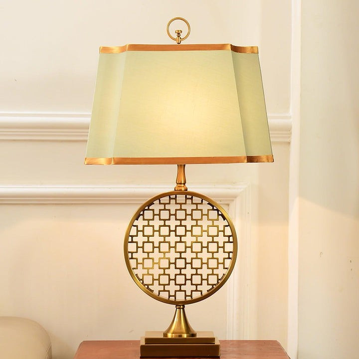 Brass Linen Table Lamp with Blue Fabric Shade