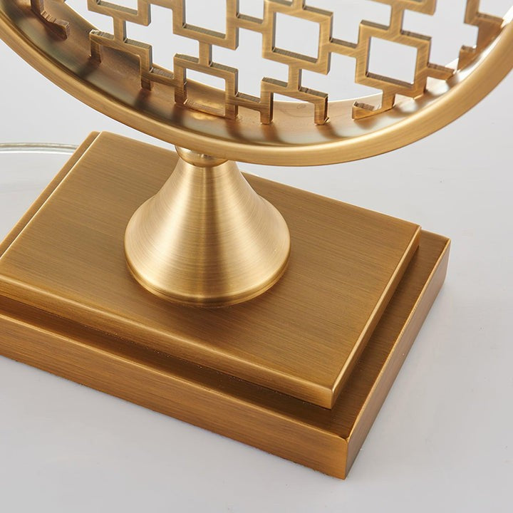 Brass Linen Table Lamp with Blue Fabric Shade