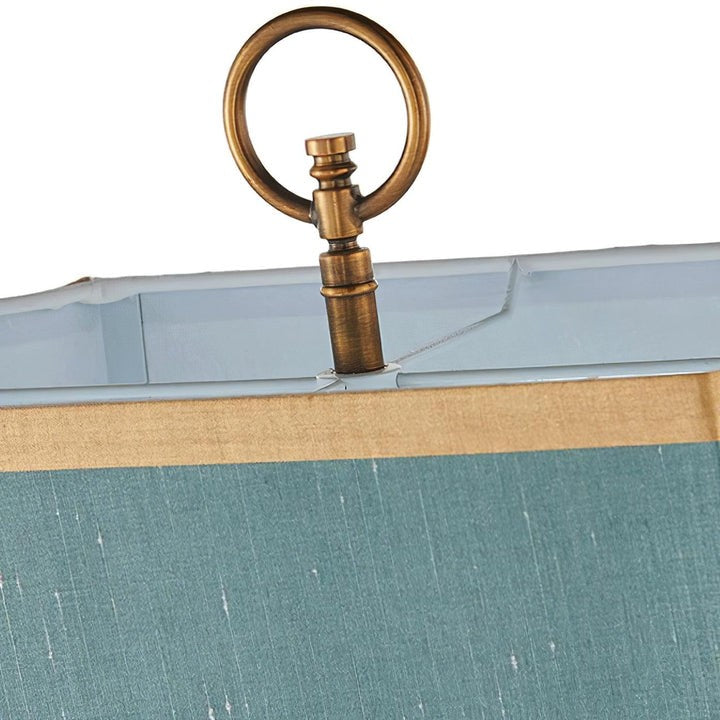 Brass Linen Table Lamp with Blue Fabric Shade
