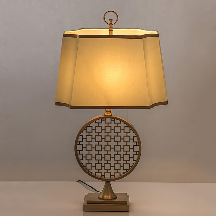 Brass Linen Table Lamp with Blue Fabric Shade