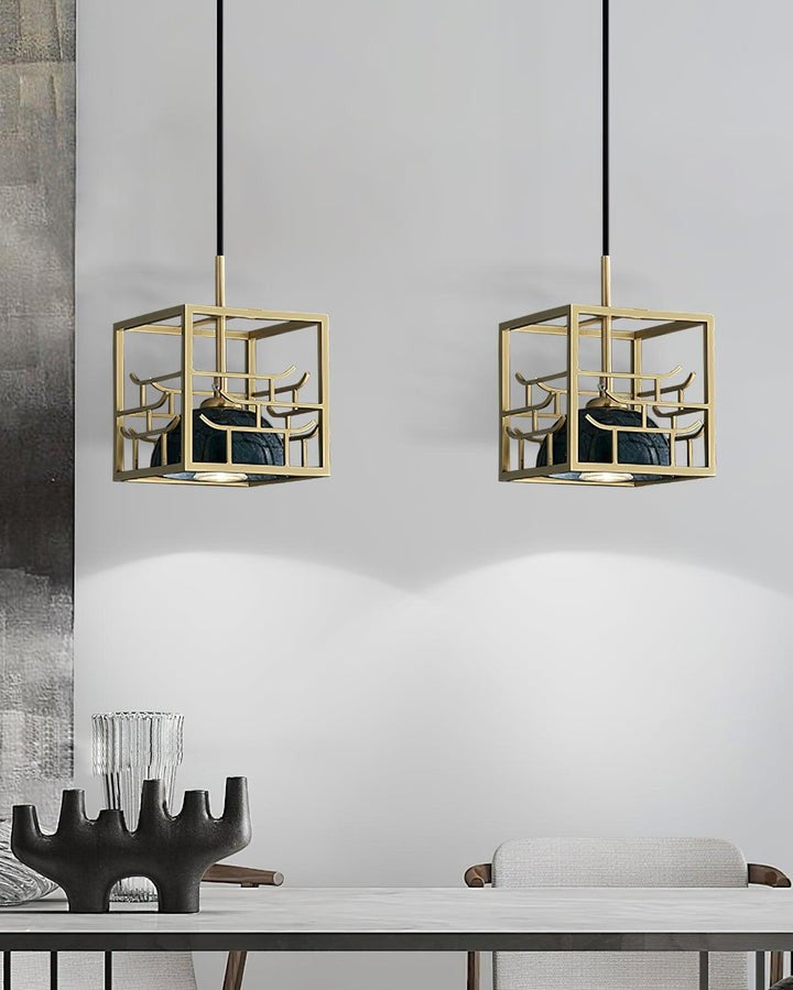 Brass & Marble Square Lantern Pendant Light
