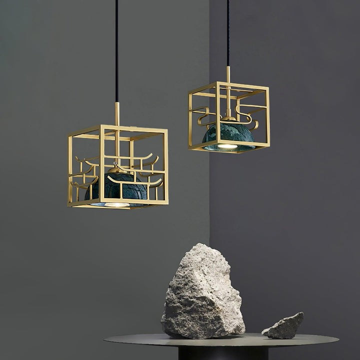 Brass & Marble Square Lantern Pendant Light