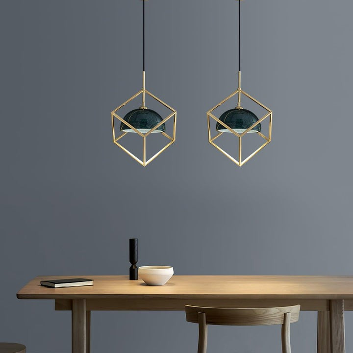 Brass & Marble Square Lantern Pendant Light