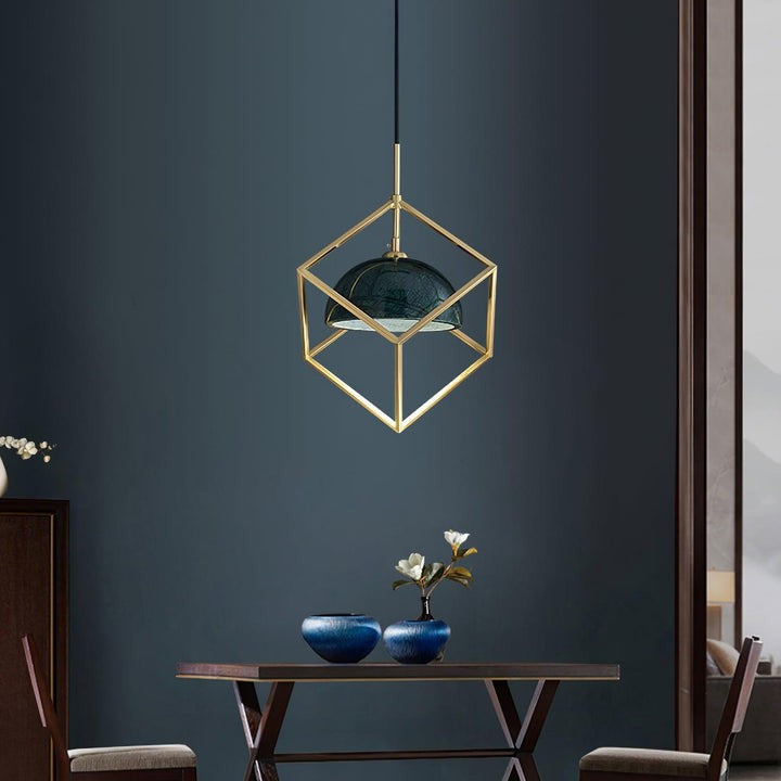 Brass & Marble Square Lantern Pendant Light