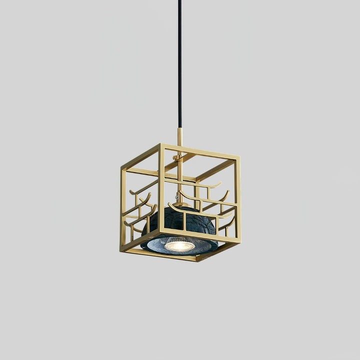 Brass & Marble Square Lantern Pendant Light