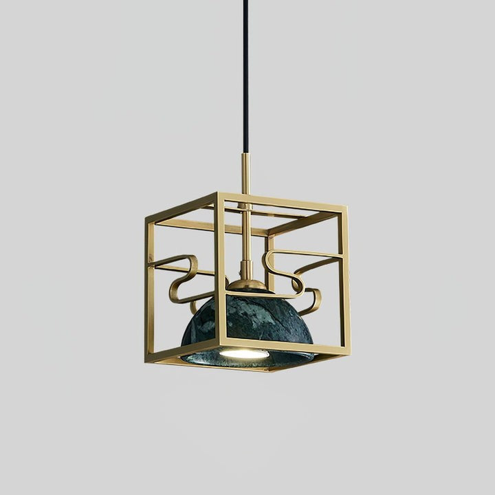 Brass & Marble Square Lantern Pendant Light