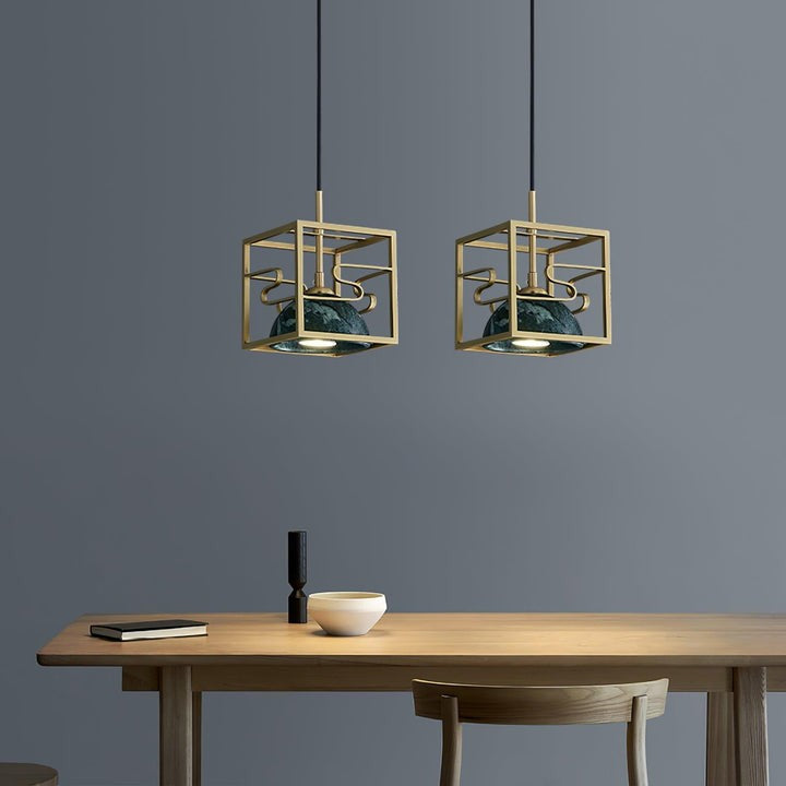 Brass & Marble Square Lantern Pendant Light