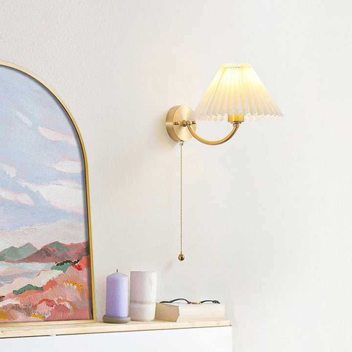 Brass Pleated Fabric Shade Wall Sconce