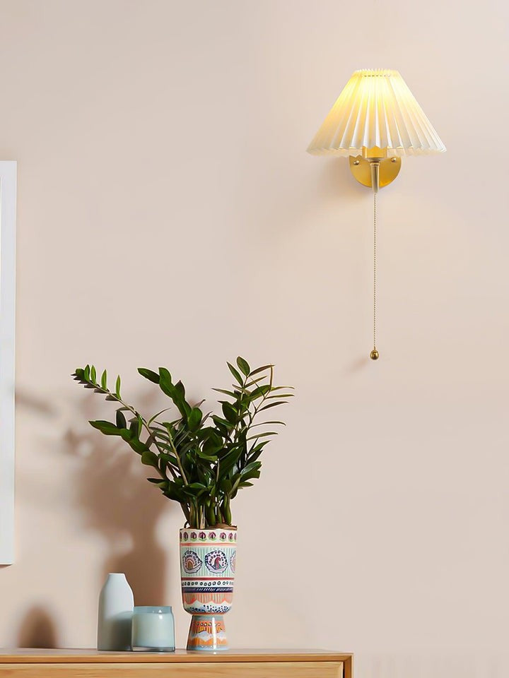 Brass Pleated Fabric Shade Wall Sconce