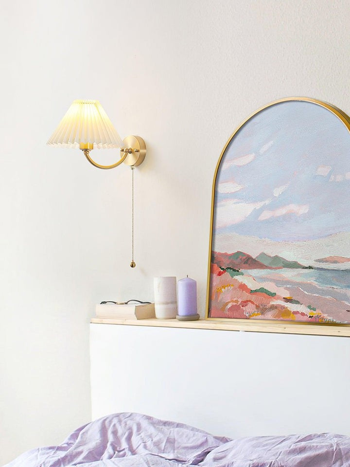 Brass Pleated Fabric Shade Wall Sconce