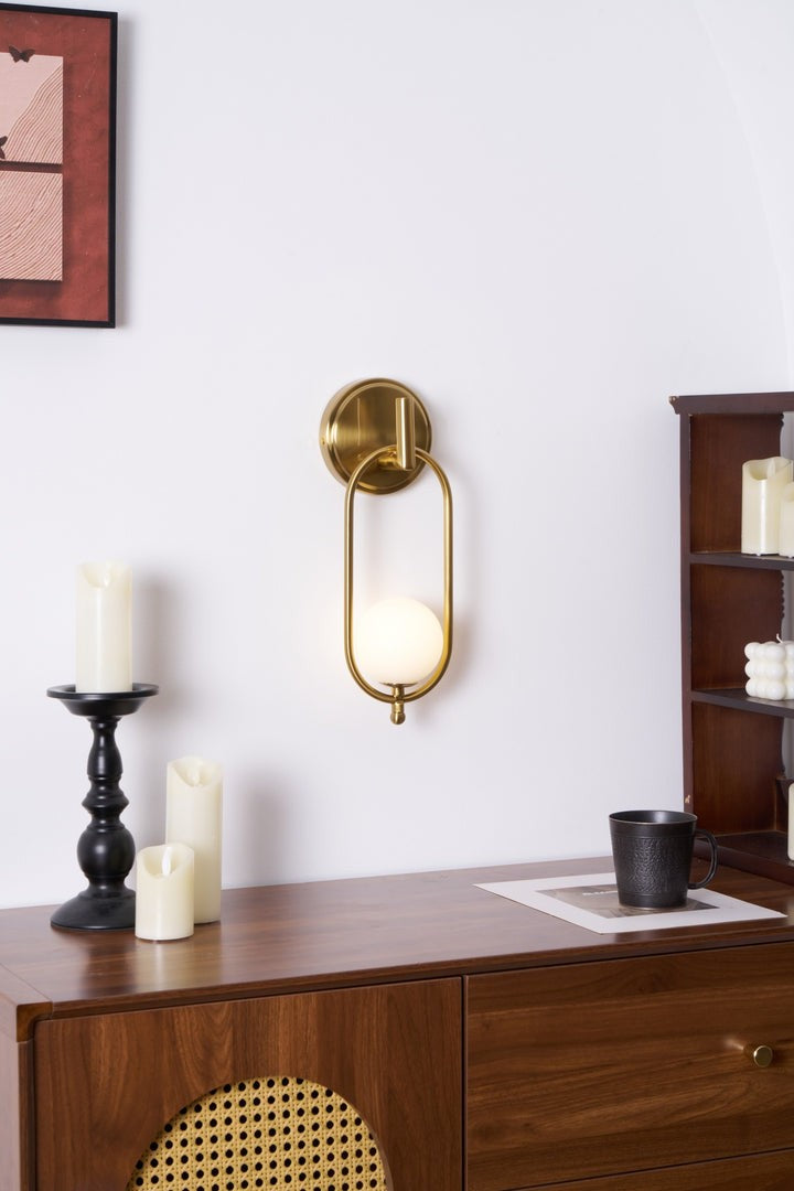 Brushed Brass Wall Sconce with Frosted Glass Globe