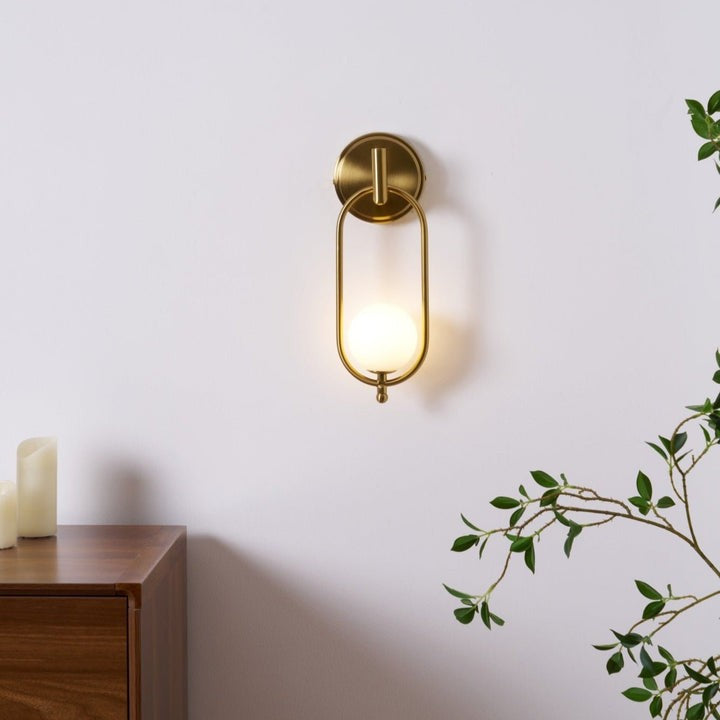 Brushed Brass Wall Sconce with Frosted Glass Globe