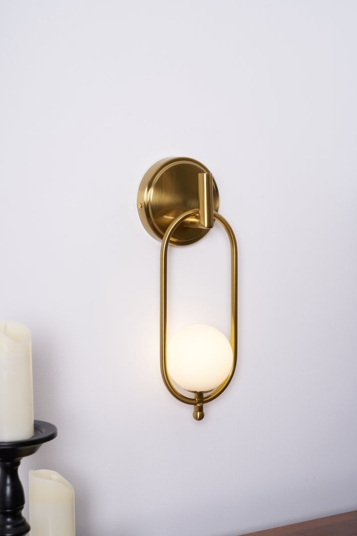 Brushed Brass Wall Sconce with Frosted Glass Globe