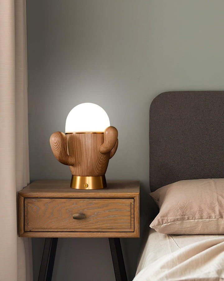 Cactus-Inspired Wooden LED Table Lamp with Dimmer