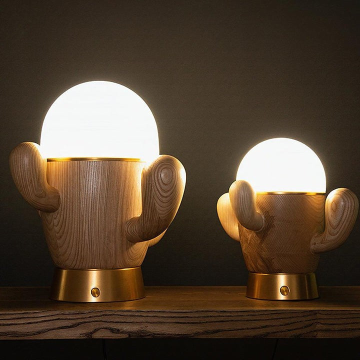 Cactus-Inspired Wooden LED Table Lamp with Dimmer