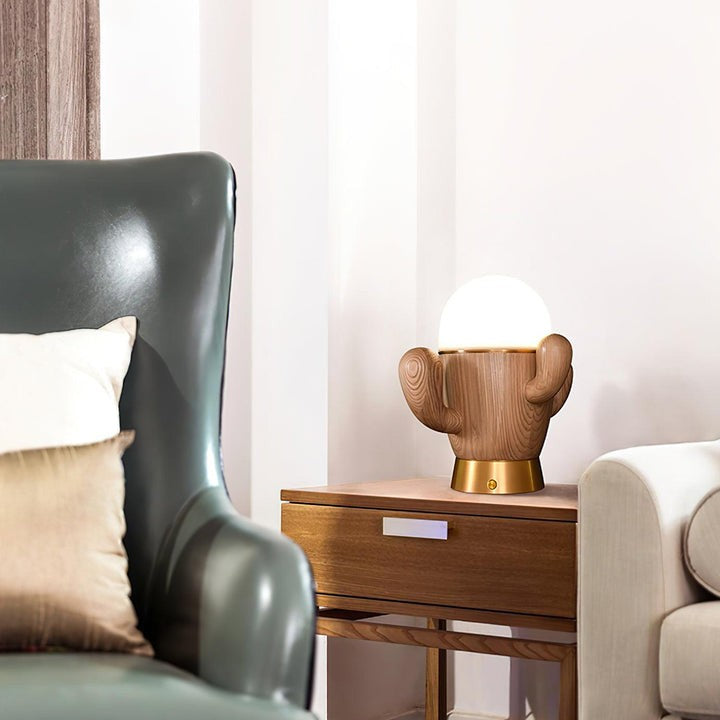 Cactus-Inspired Wooden LED Table Lamp with Dimmer