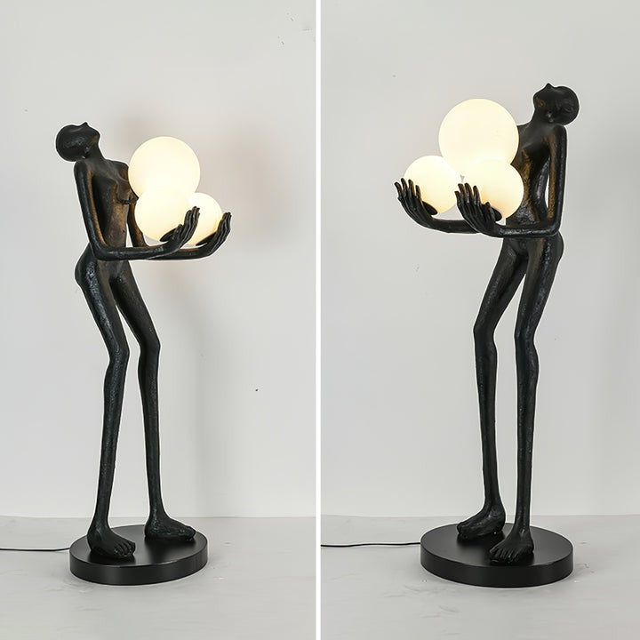 Celestial Orb LED Floor Lamp with Sculptural Metal Frame