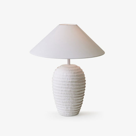 Ceramic Ripple Table Lamp with White Linen Shade