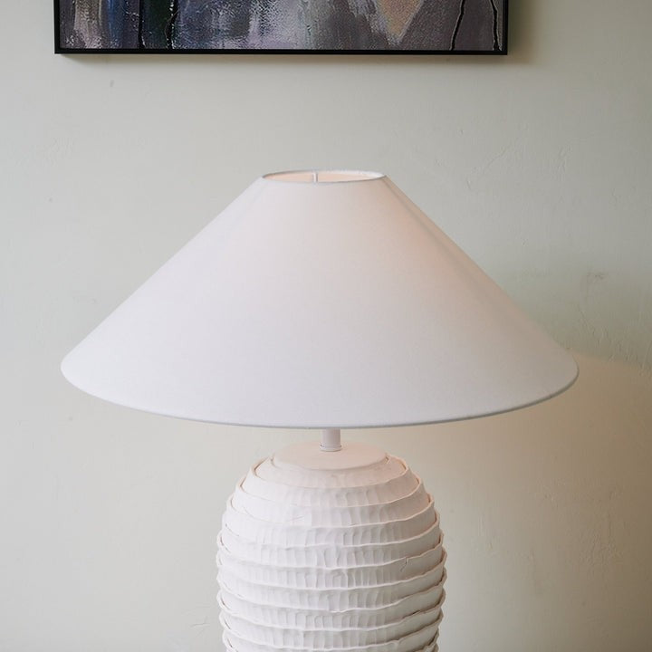 Ceramic Ripple Table Lamp with White Linen Shade
