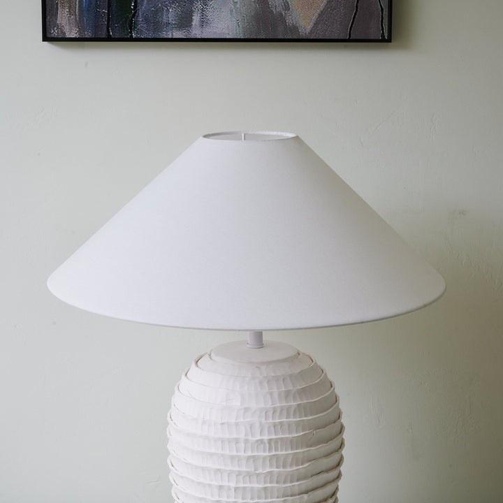Ceramic Ripple Table Lamp with White Linen Shade