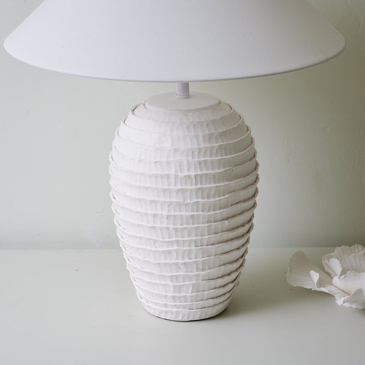 Ceramic Ripple Table Lamp with White Linen Shade