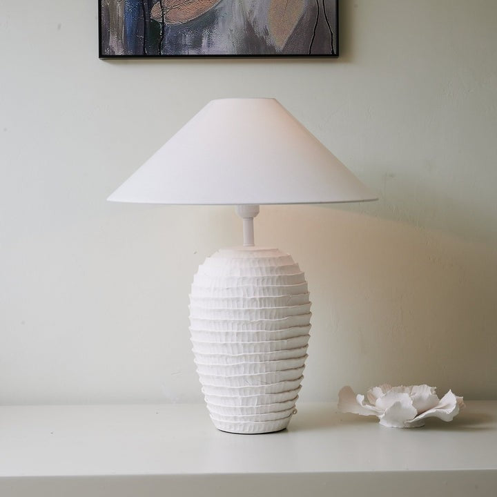 Ceramic Ripple Table Lamp with White Linen Shade