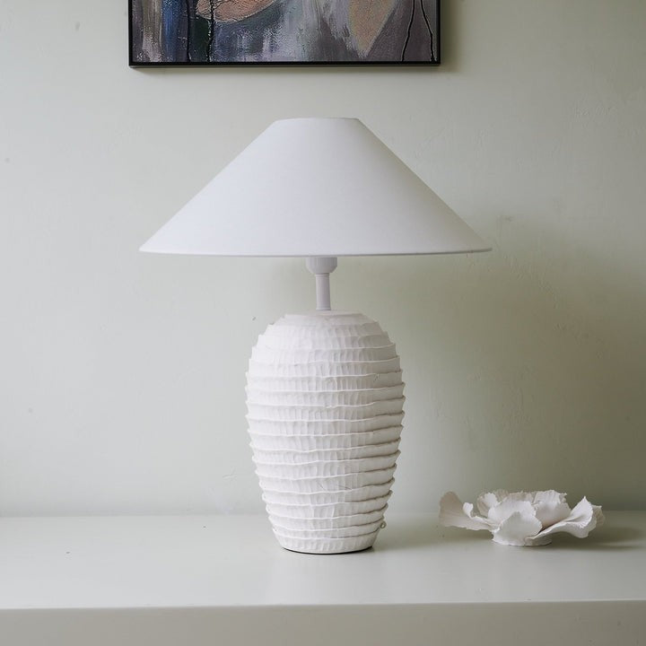 Ceramic Ripple Table Lamp with White Linen Shade