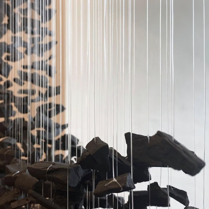 Charcoal Linear LED Chandelier – Stone & Metal Ceiling Light