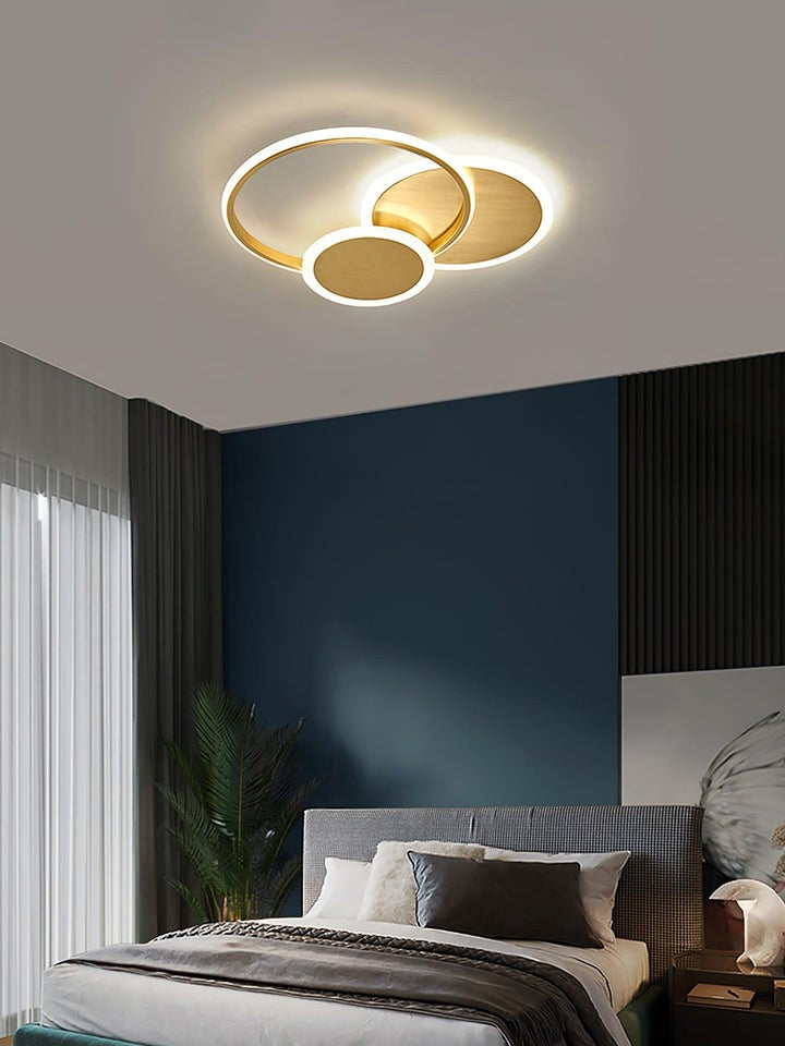 Contemporary Circular Triple-Ring LED Ceiling Light – Gold Finish