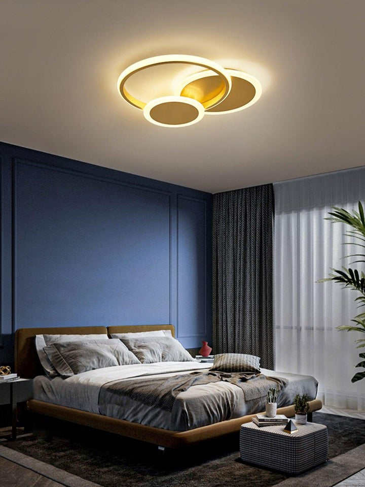 Contemporary Circular Triple-Ring LED Ceiling Light – Gold Finish