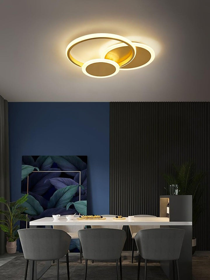 Contemporary Circular Triple-Ring LED Ceiling Light – Gold Finish