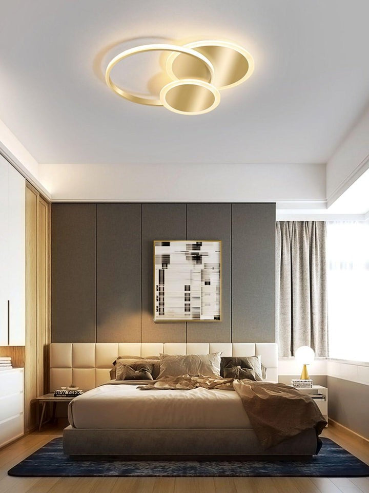 Contemporary Circular Triple-Ring LED Ceiling Light – Gold Finish