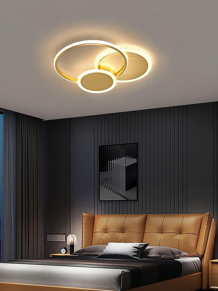 Contemporary Circular Triple-Ring LED Ceiling Light – Gold Finish