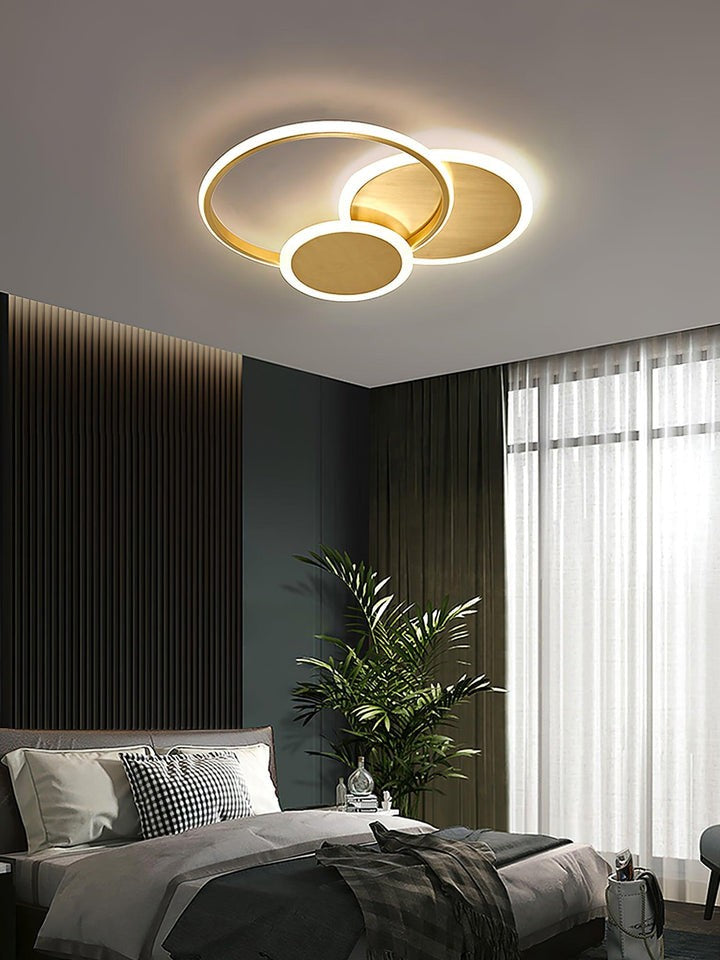 Contemporary Circular Triple-Ring LED Ceiling Light – Gold Finish