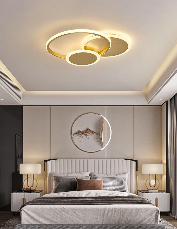 Contemporary Circular Triple-Ring LED Ceiling Light – Gold Finish