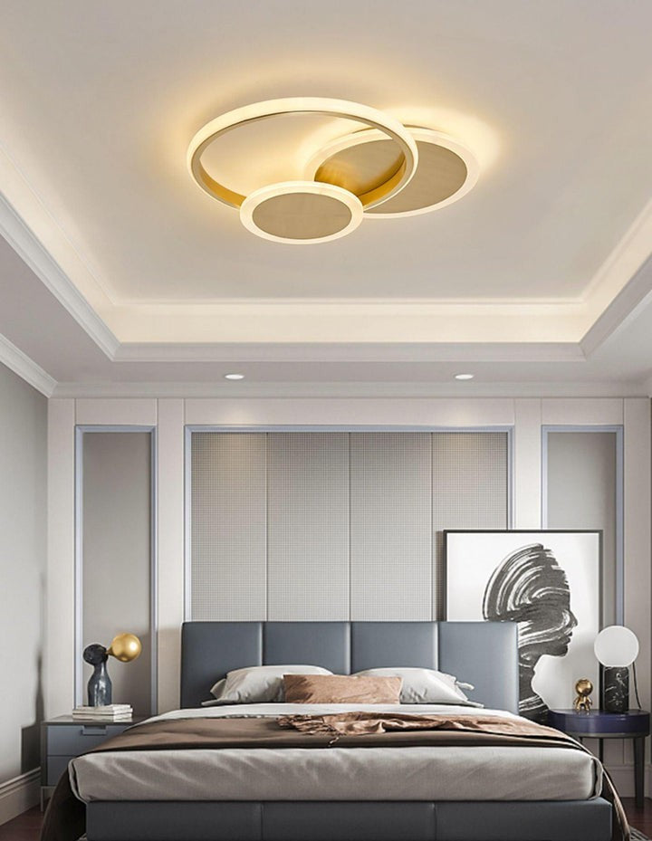 Contemporary Circular Triple-Ring LED Ceiling Light – Gold Finish