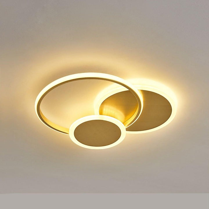 Contemporary Circular Triple-Ring LED Ceiling Light – Gold Finish