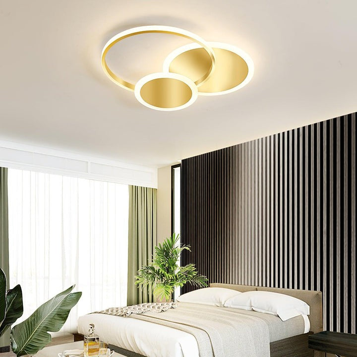 Contemporary Circular Triple-Ring LED Ceiling Light – Gold Finish