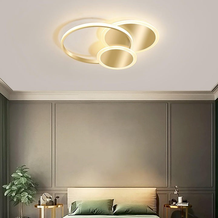 Contemporary Circular Triple-Ring LED Ceiling Light – Gold Finish