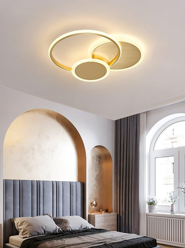 Contemporary Circular Triple-Ring LED Ceiling Light – Gold Finish