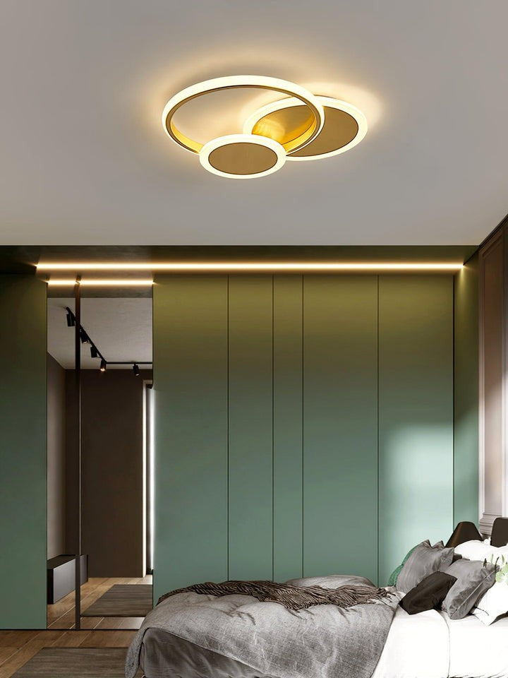 Contemporary Circular Triple-Ring LED Ceiling Light – Gold Finish
