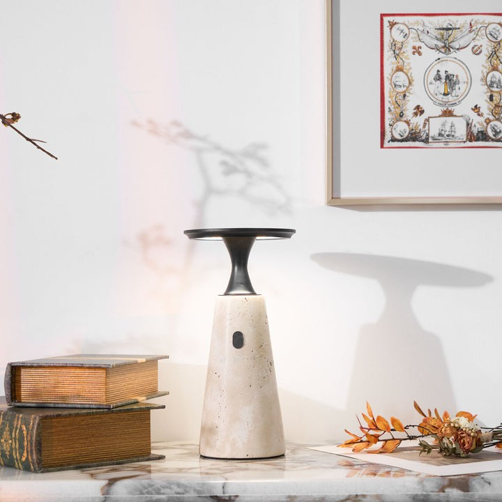 Cordless Travertine Table Lamp with Touch-Activated LED