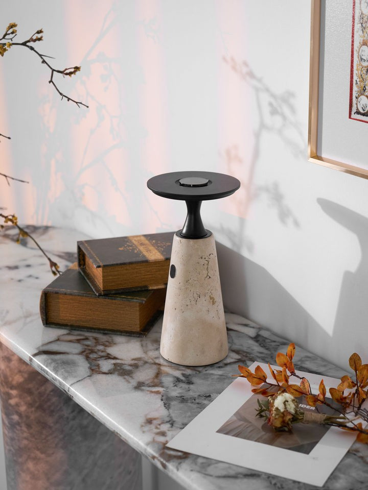 Cordless Travertine Table Lamp with Touch-Activated LED