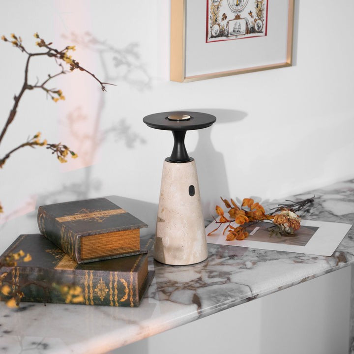 Cordless Travertine Table Lamp with Touch-Activated LED