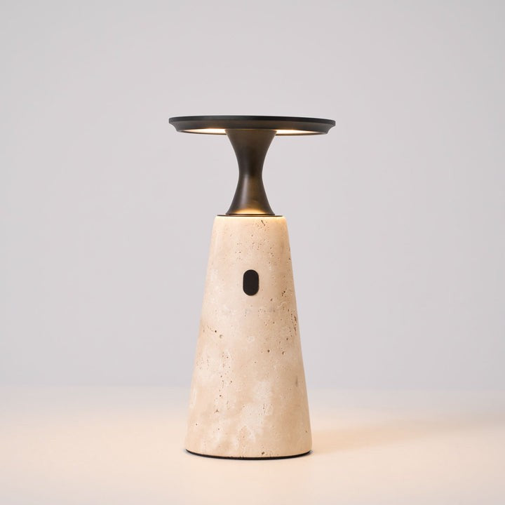 Cordless Travertine Table Lamp with Touch-Activated LED