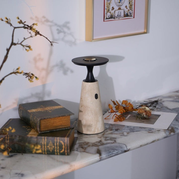 Cordless Travertine Table Lamp with Touch-Activated LED
